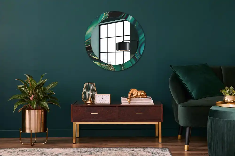 Miroir rond cadre imprimé marbre émeraude
