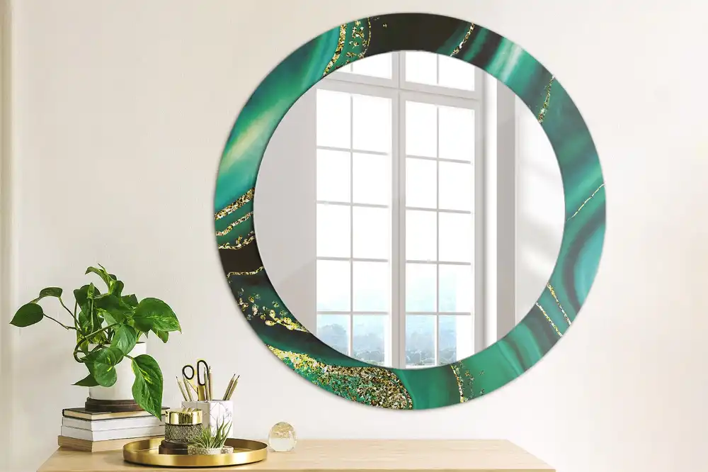 Miroir rond cadre imprimé marbre émeraude