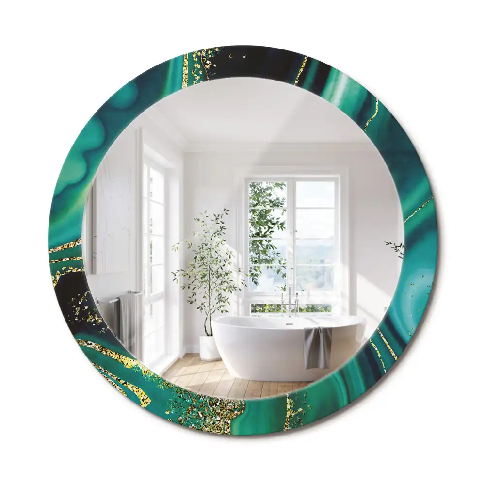 Miroir rond cadre imprimé marbre émeraude