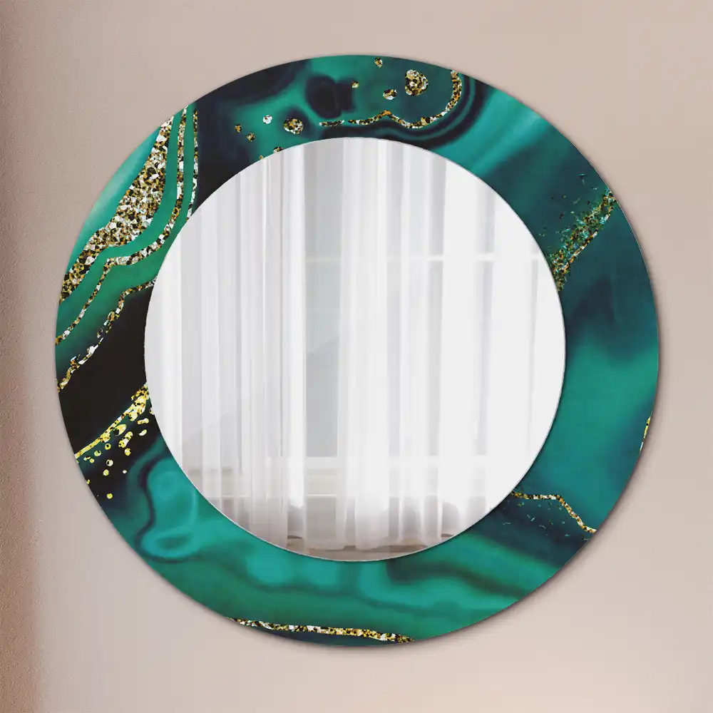 Miroir rond cadre imprimé marbre émeraude