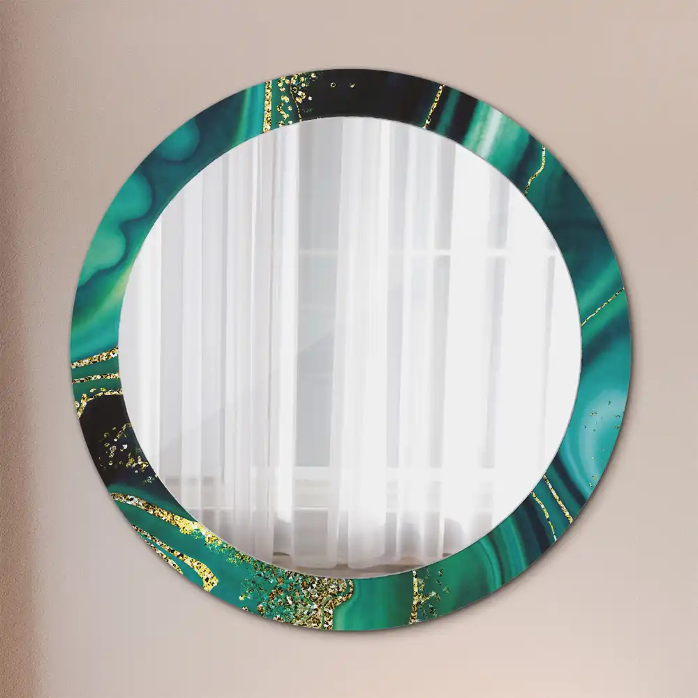 Miroir rond cadre imprimé marbre émeraude