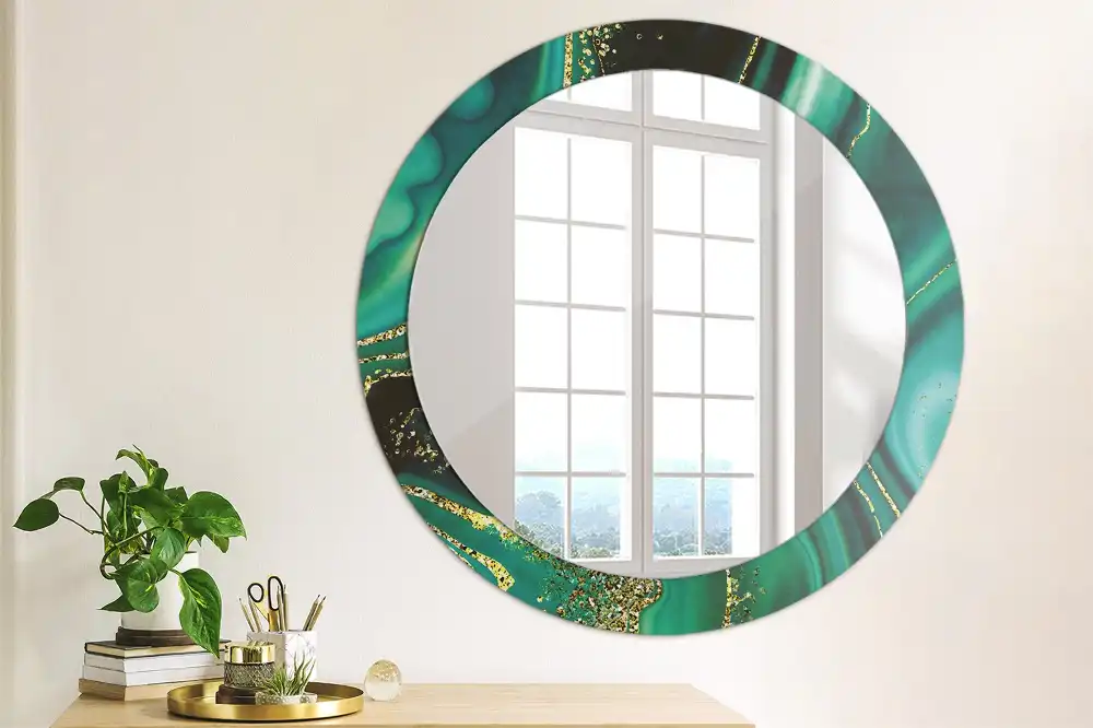 Miroir rond cadre imprimé marbre émeraude