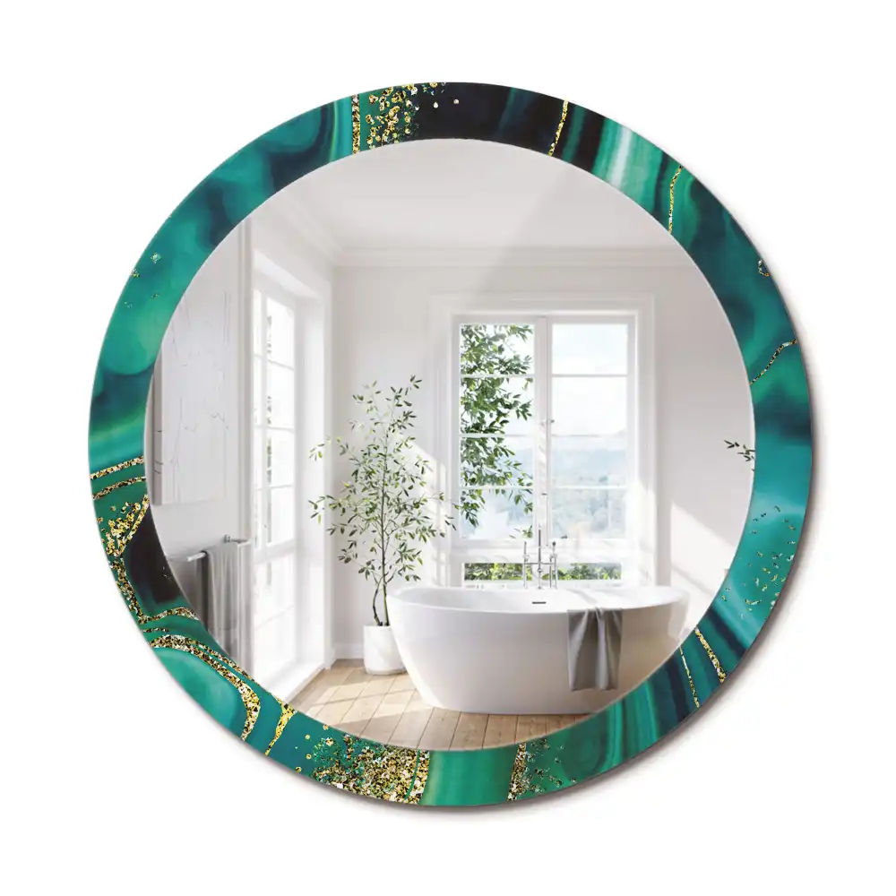 Miroir rond cadre imprimé marbre émeraude