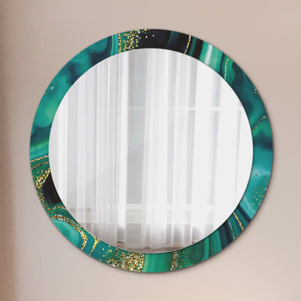 Miroir rond cadre imprimé marbre émeraude