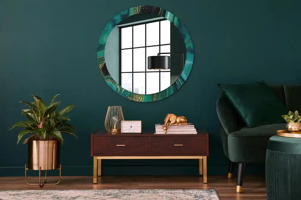 Miroir rond cadre imprimé marbre émeraude
