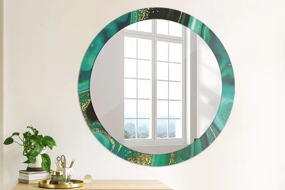 Miroir rond cadre imprimé marbre émeraude