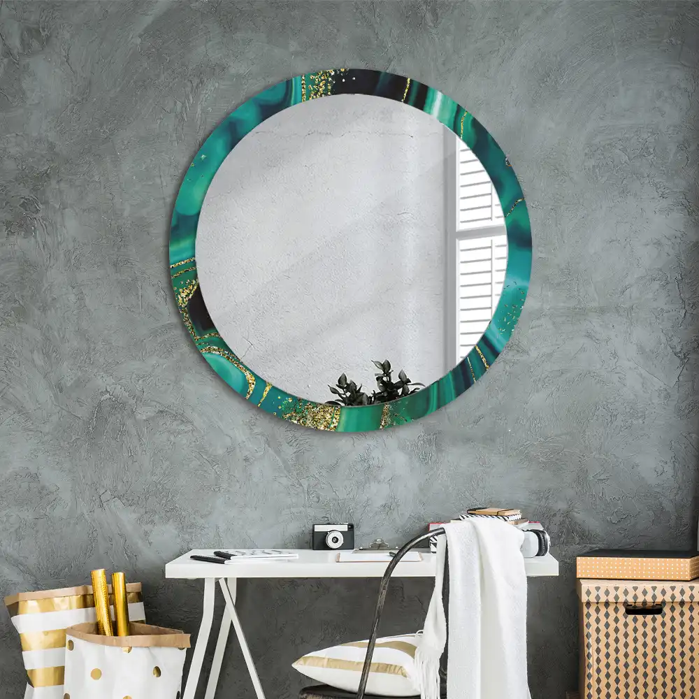 Miroir rond cadre imprimé marbre émeraude
