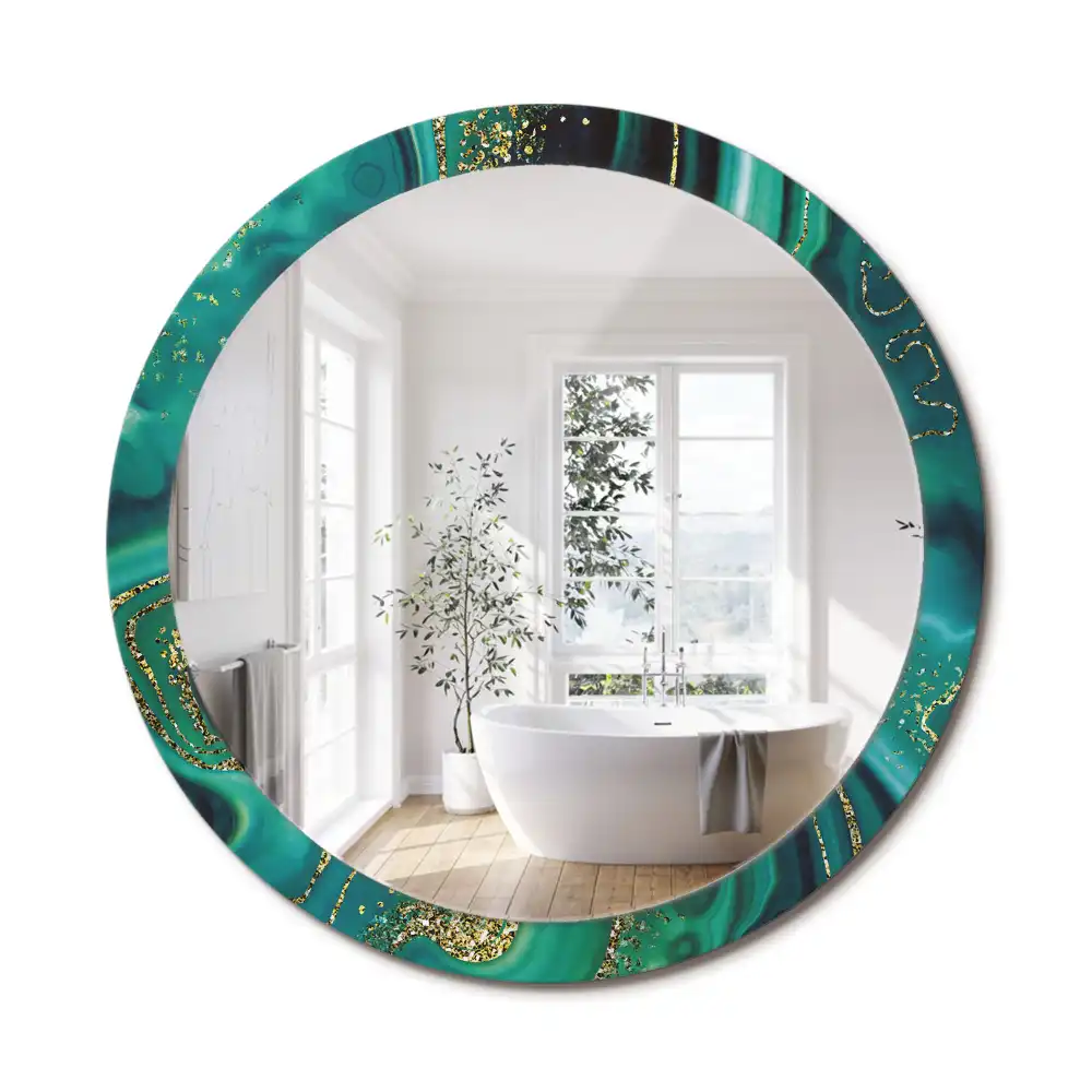 Miroir rond cadre imprimé marbre émeraude