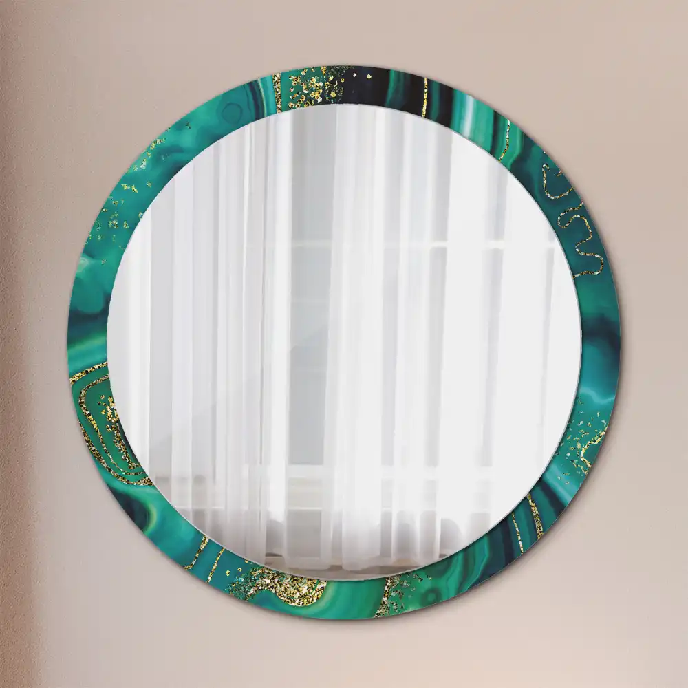Miroir rond cadre imprimé marbre émeraude