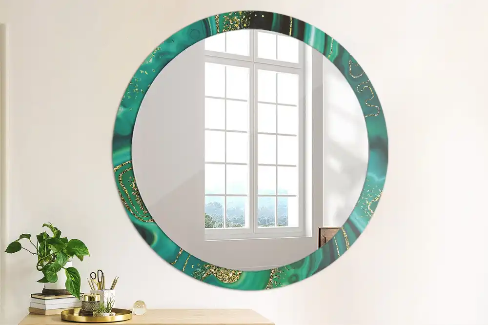 Miroir rond cadre imprimé marbre émeraude
