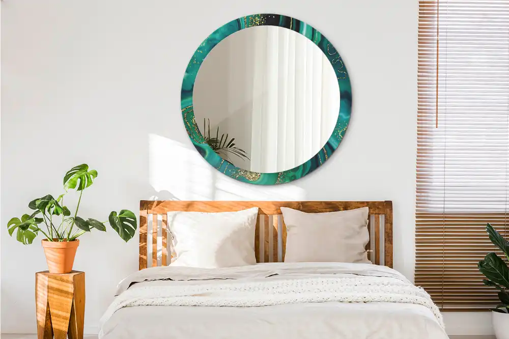 Miroir rond cadre imprimé marbre émeraude