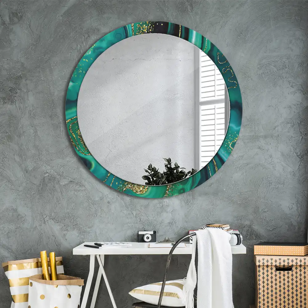 Miroir rond cadre imprimé marbre émeraude