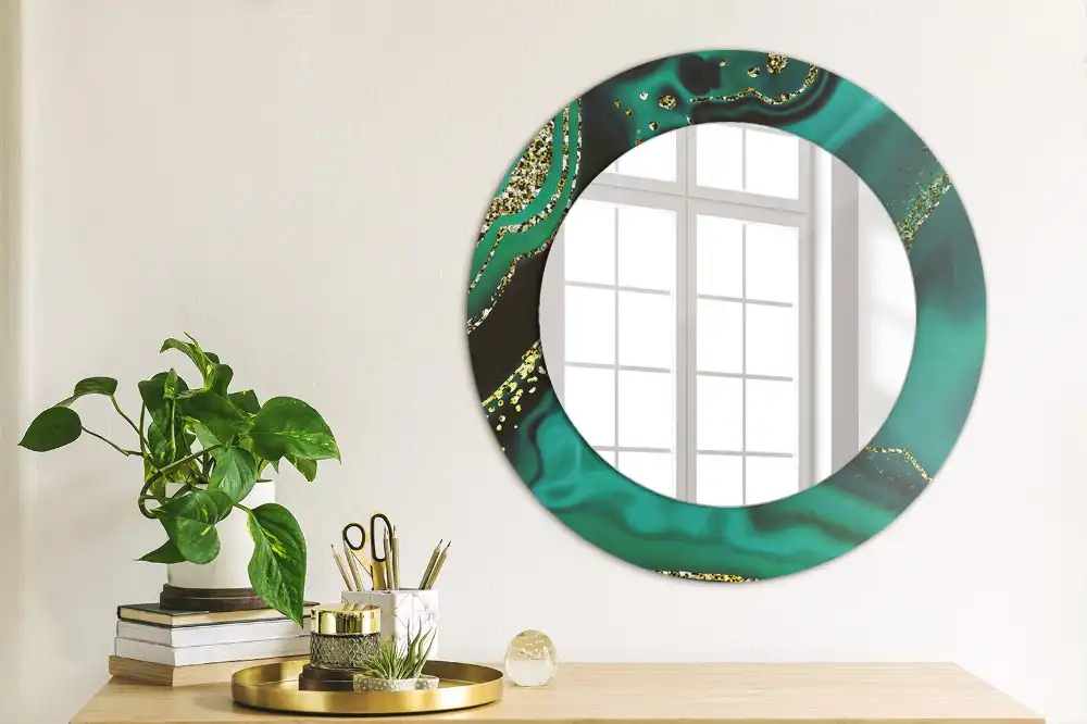 Miroir rond cadre imprimé marbre émeraude