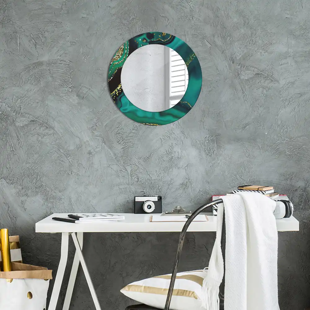 Miroir rond cadre imprimé marbre émeraude