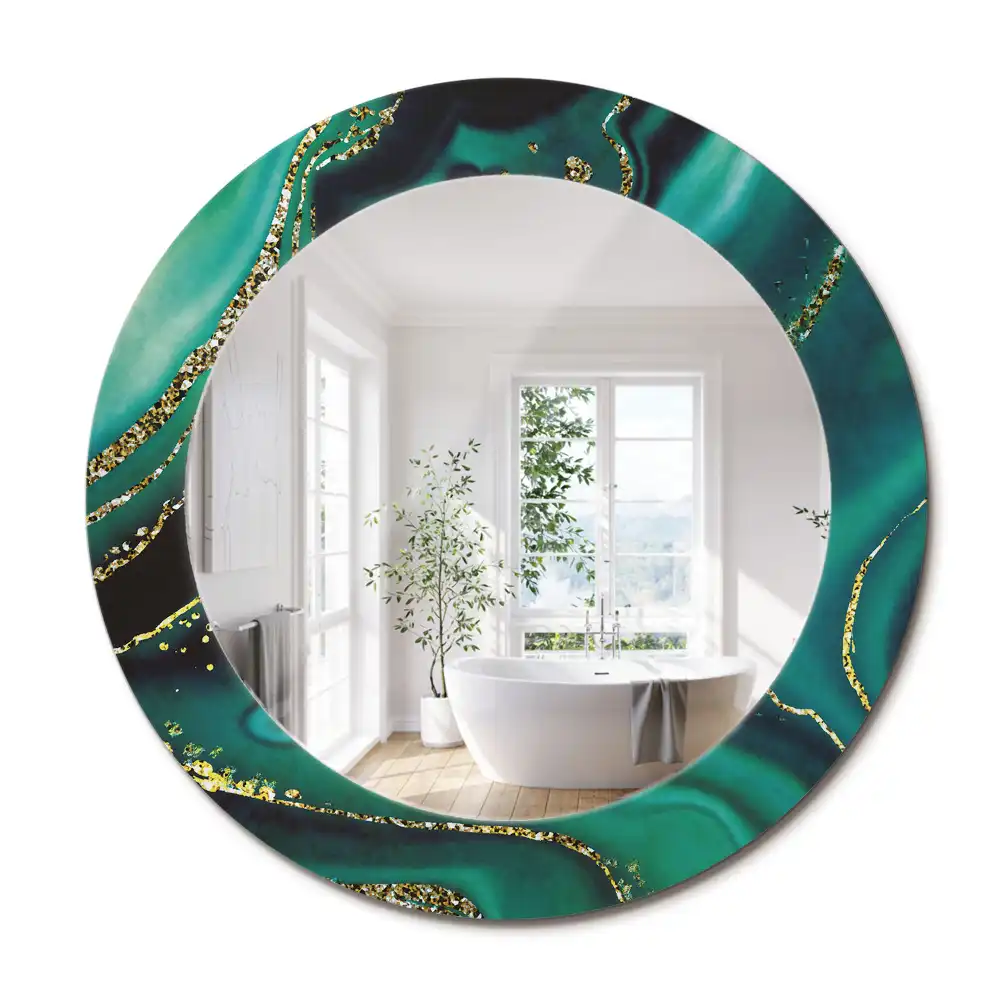 Miroir rond cadre imprimé marbre émeraude
