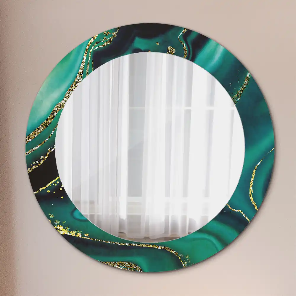 Miroir rond cadre imprimé marbre émeraude