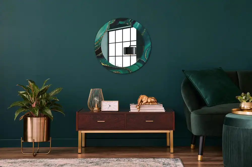 Miroir rond cadre imprimé marbre émeraude