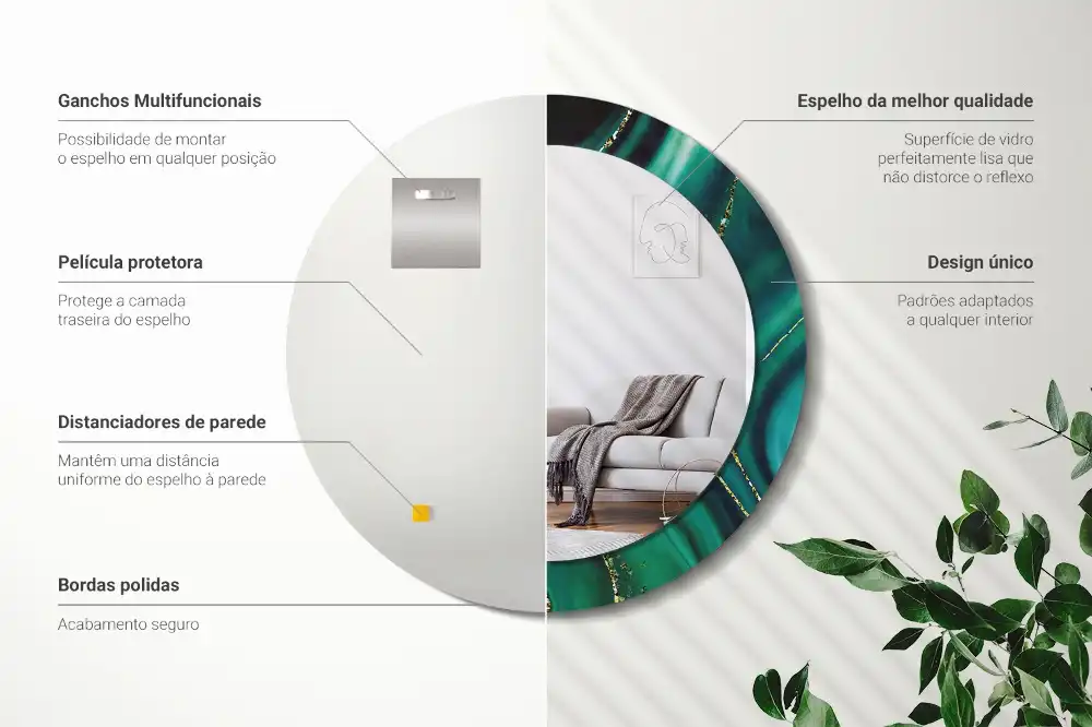 Miroir rond cadre imprimé marbre émeraude