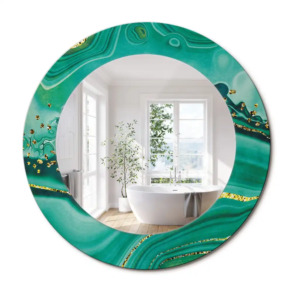 Miroir rond cadre avec impression marbre d'agate