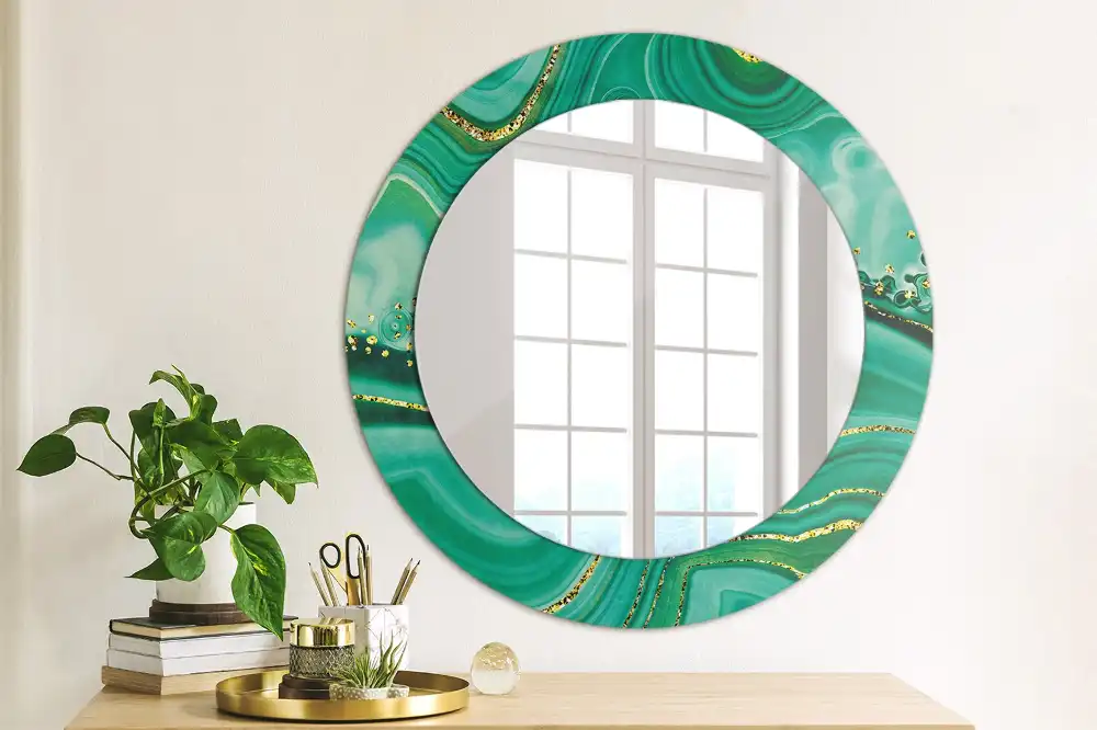 Miroir rond cadre avec impression marbre d'agate