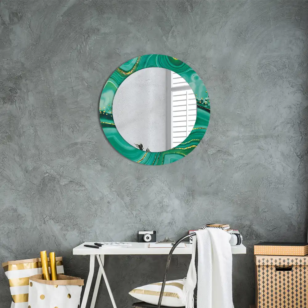 Miroir rond cadre avec impression marbre d'agate