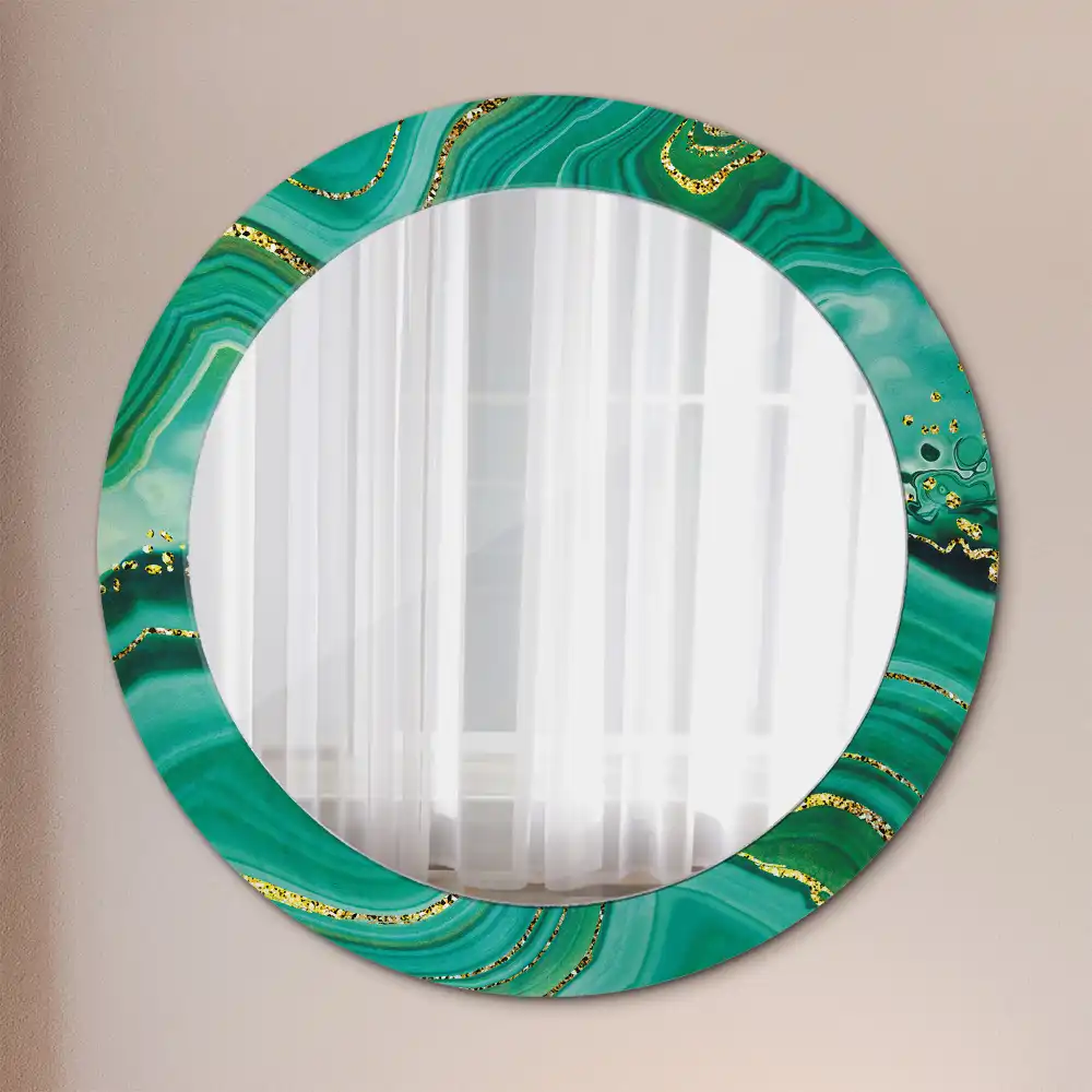 Miroir rond cadre avec impression marbre d'agate