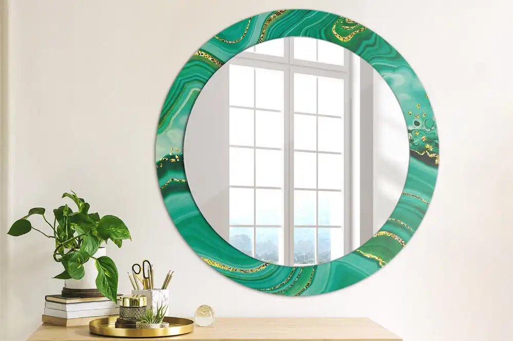 Miroir rond cadre avec impression marbre d'agate