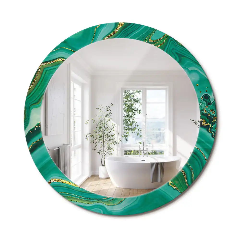 Miroir rond cadre avec impression marbre d'agate