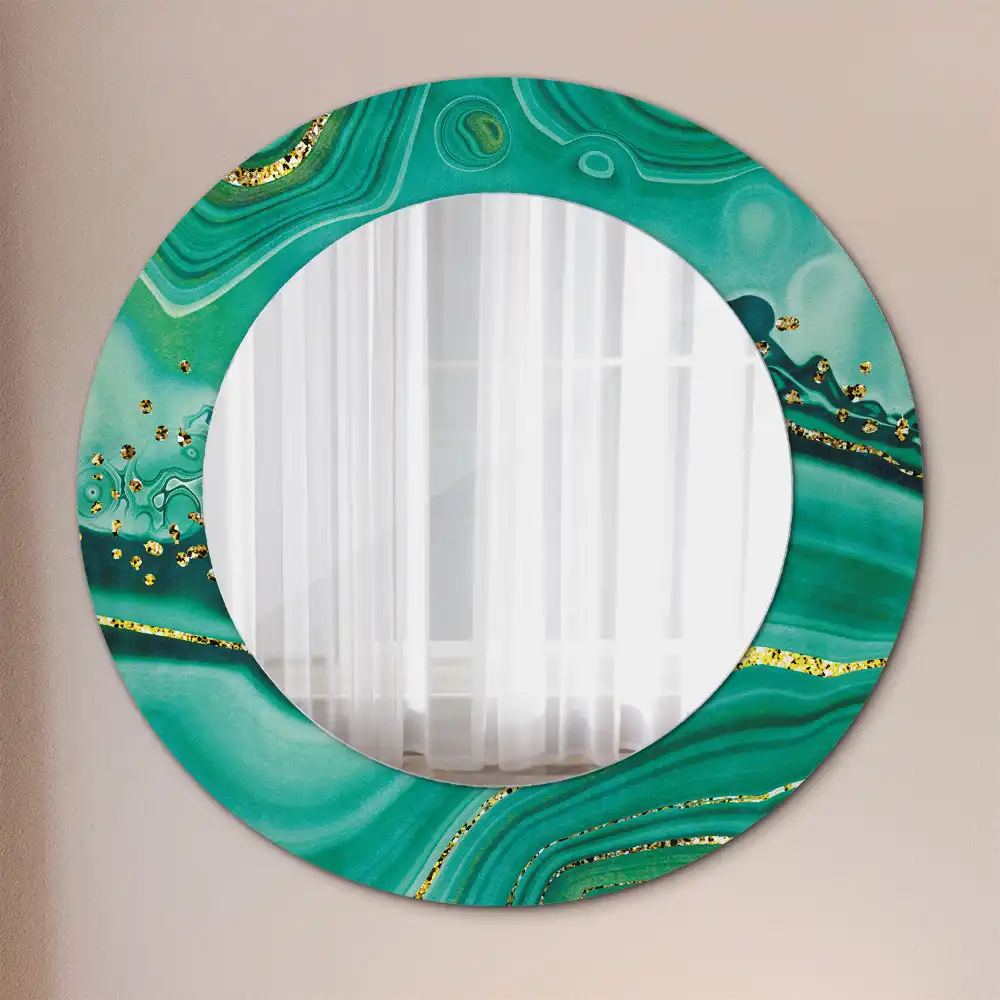 Miroir rond cadre avec impression marbre d'agate