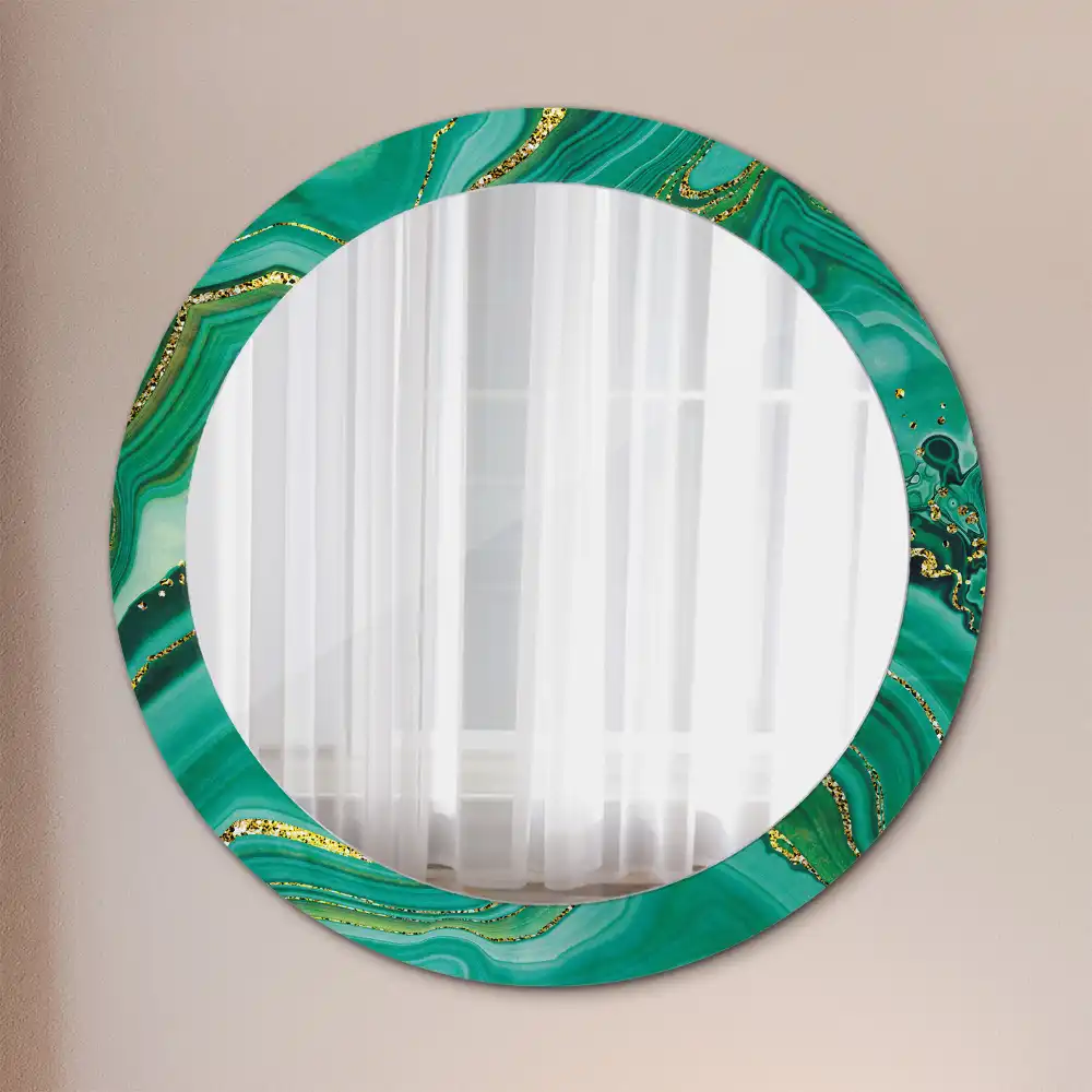 Miroir rond cadre avec impression marbre d'agate