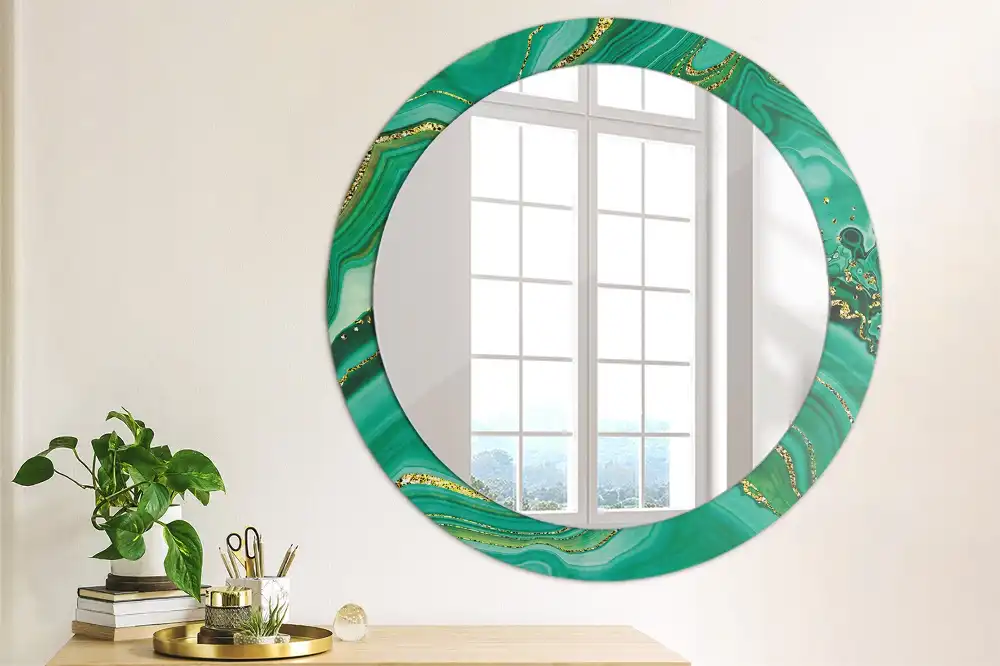 Miroir rond cadre avec impression marbre d'agate