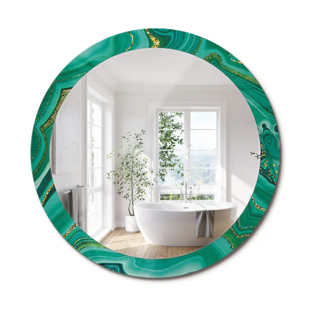 Miroir rond cadre avec impression marbre d'agate
