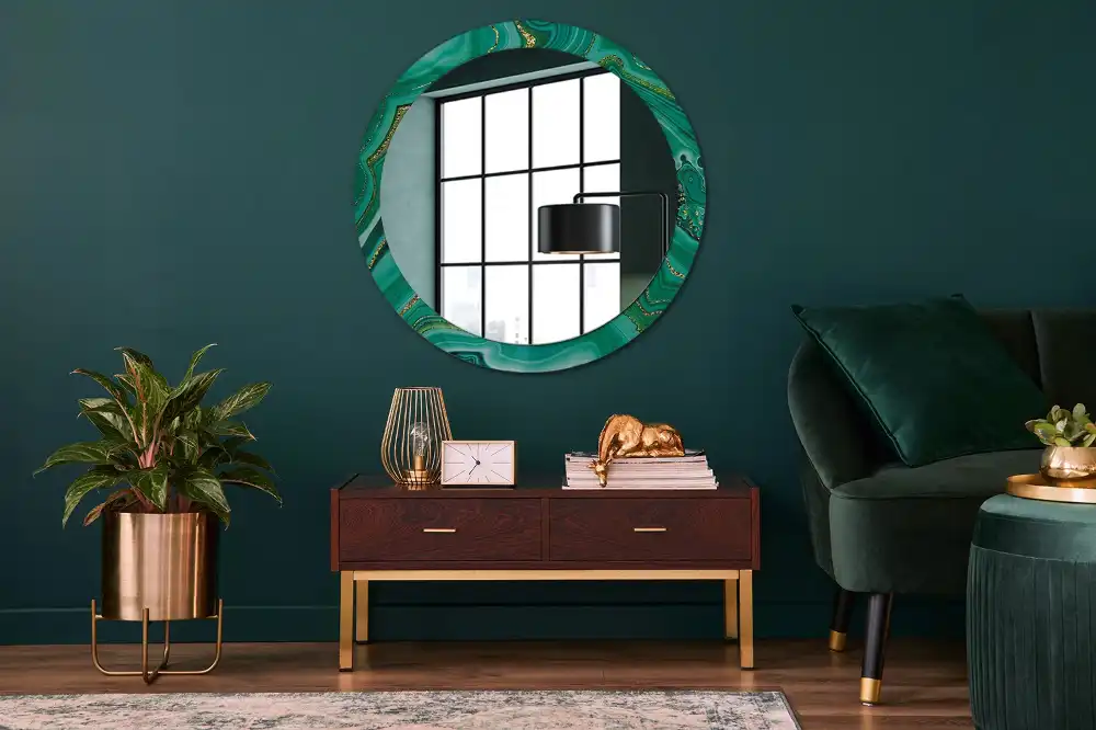 Miroir rond cadre avec impression marbre d'agate