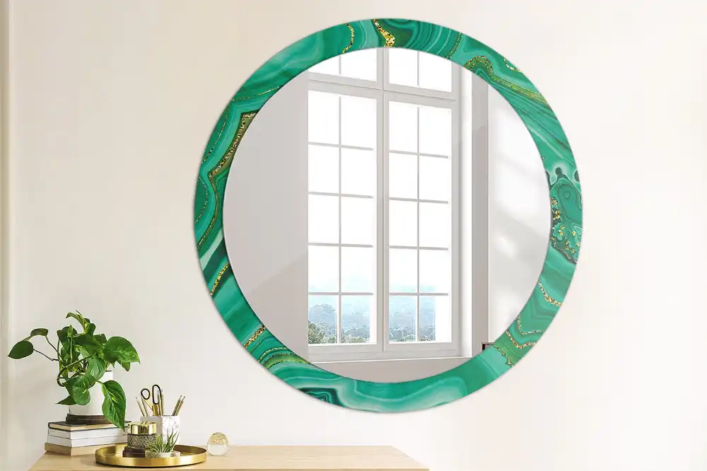 Miroir rond cadre avec impression marbre d'agate