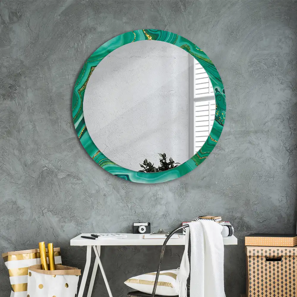 Miroir rond cadre avec impression marbre d'agate