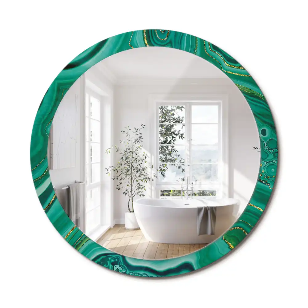 Miroir rond cadre avec impression marbre d'agate
