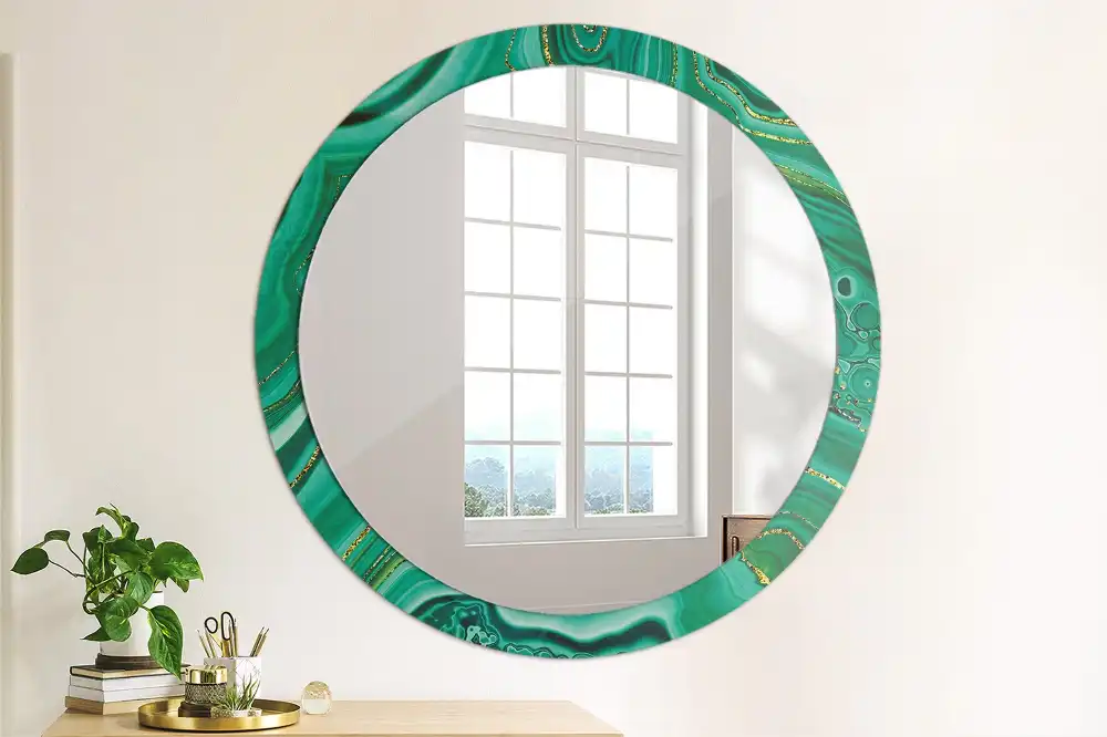 Miroir rond cadre avec impression marbre d'agate