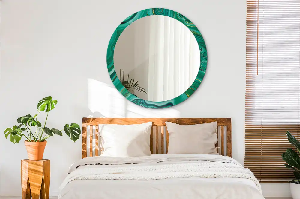 Miroir rond cadre avec impression marbre d'agate