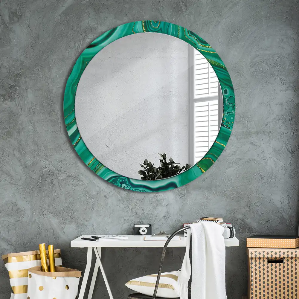 Miroir rond cadre avec impression marbre d'agate