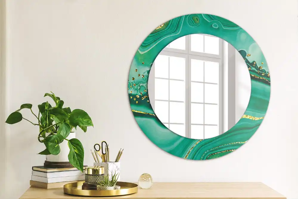 Miroir rond cadre avec impression marbre d'agate