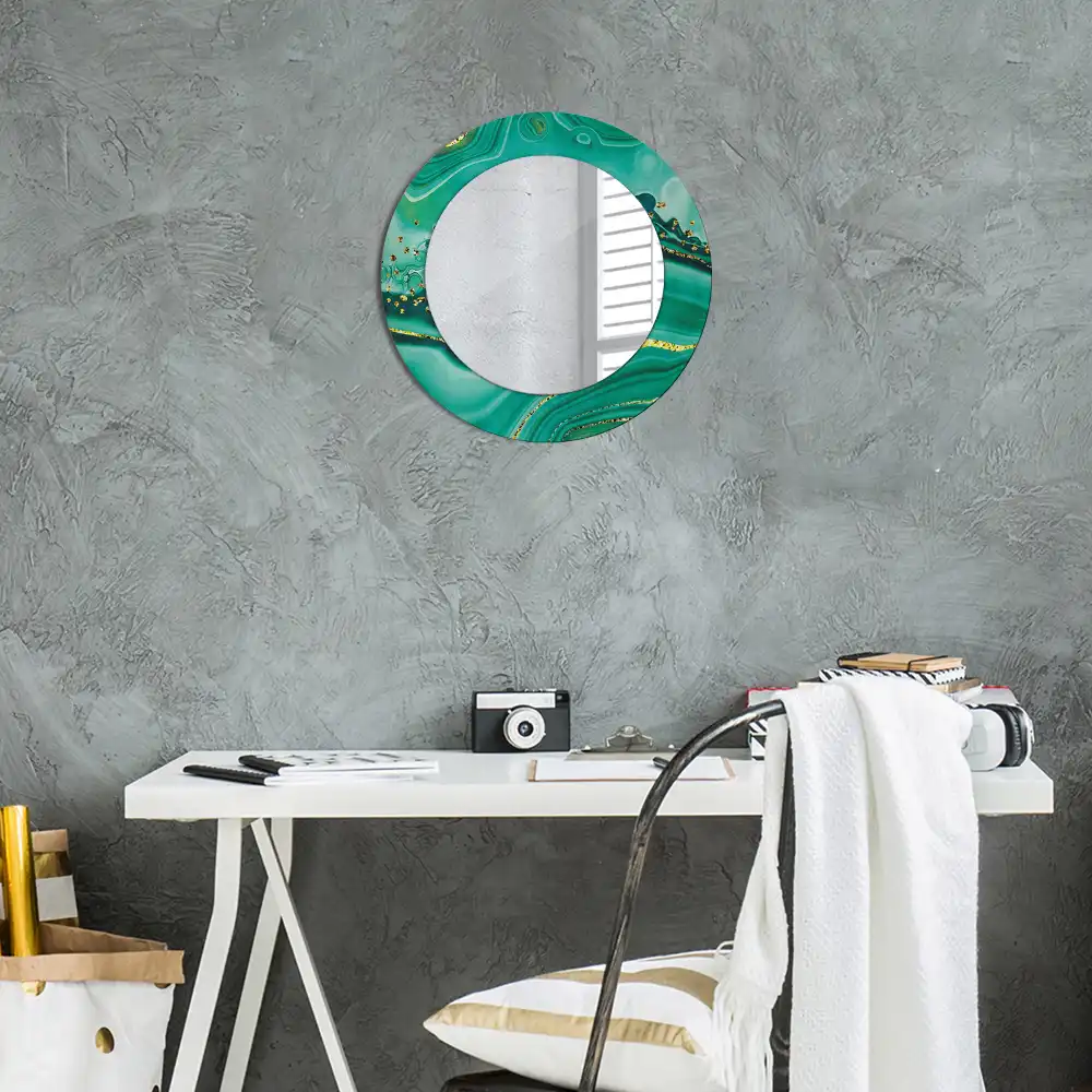 Miroir rond cadre avec impression marbre d'agate