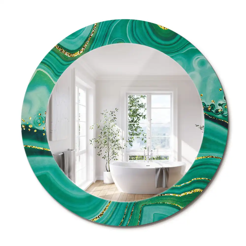 Miroir rond cadre avec impression marbre d'agate