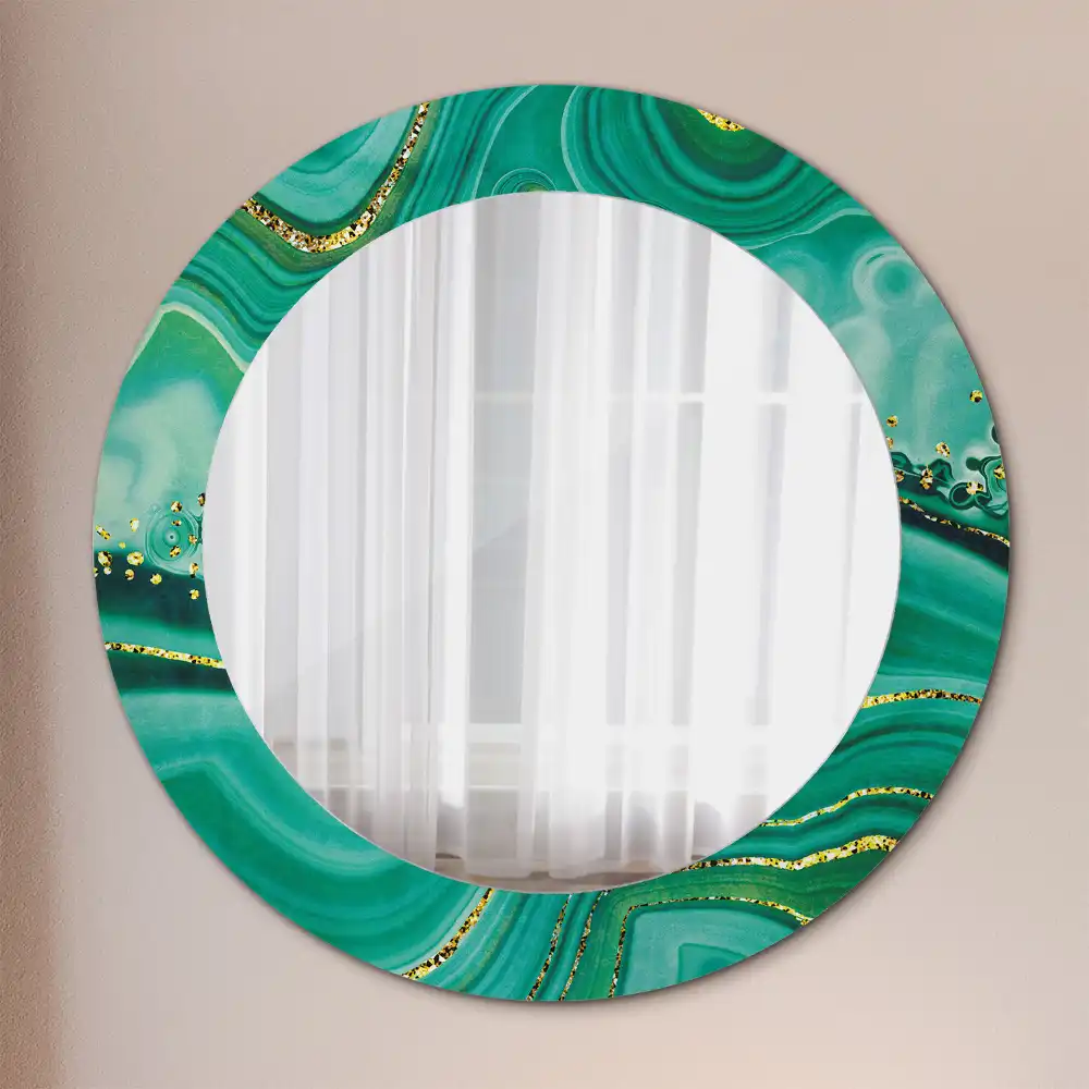 Miroir rond cadre avec impression marbre d'agate