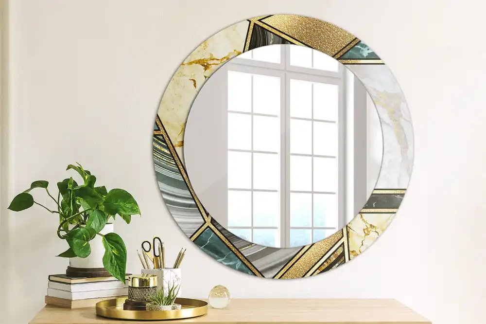 Miroir rond avec décoration style marbré