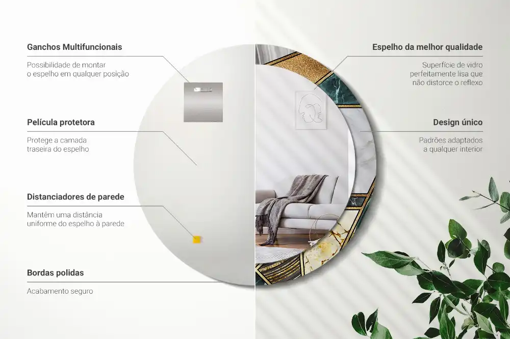 Miroir rond avec décoration style marbré