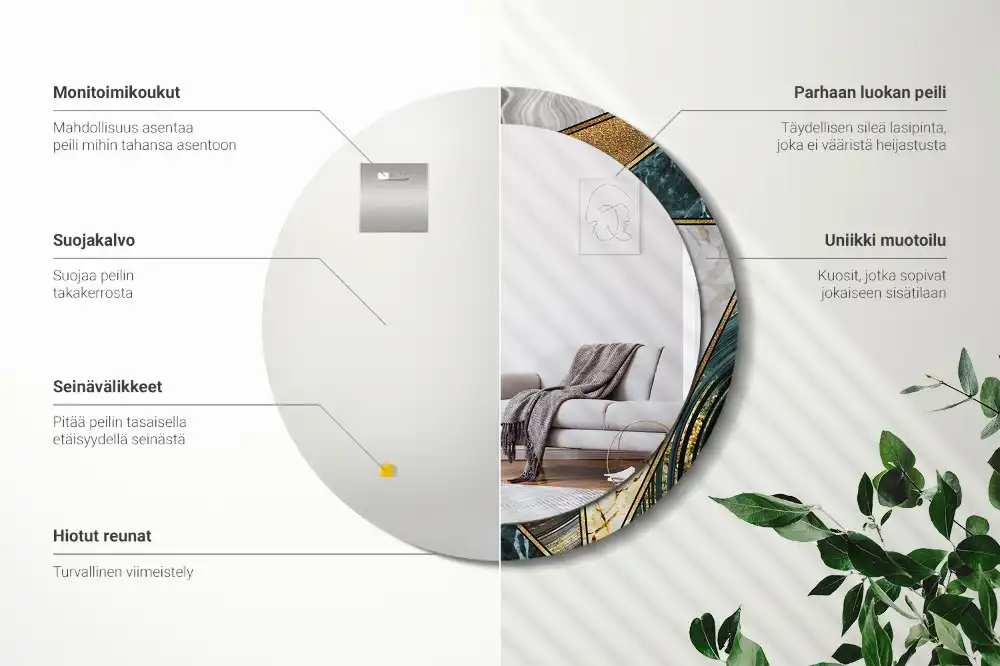 Miroir rond avec décoration style marbré