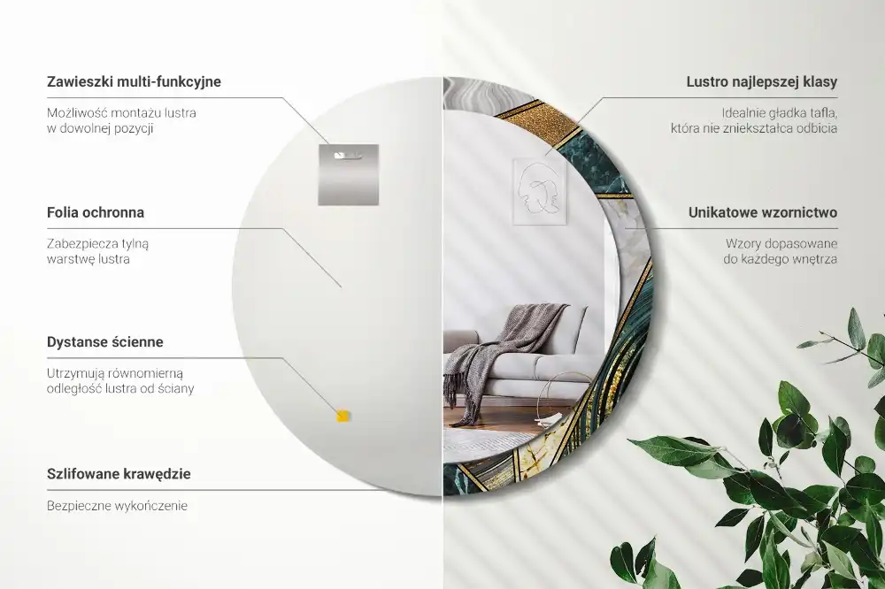 Miroir rond avec décoration style marbré