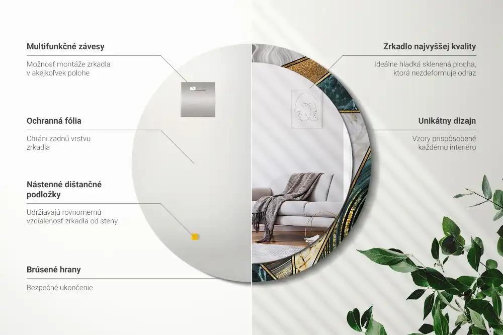 Miroir rond avec décoration style marbré