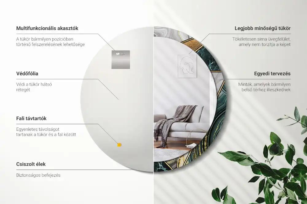 Miroir rond avec décoration style marbré