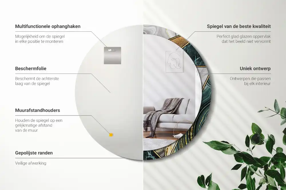 Miroir rond avec décoration style marbré